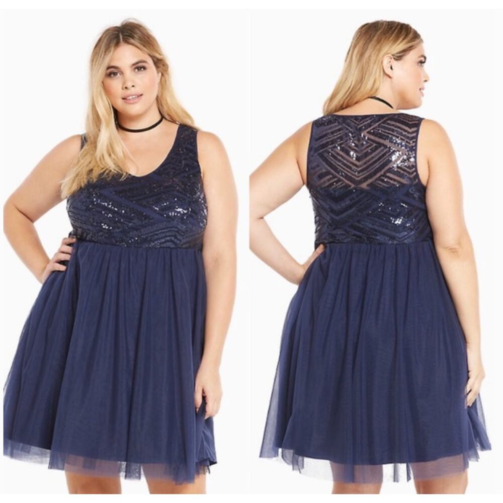 Torrid Navy Sequin Tulle Party Dress Blue Women's sz 14